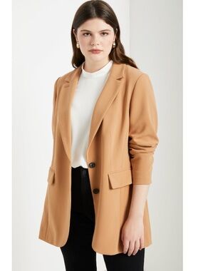 NWT Eloquii 365 Semi Stretch Two-Button Single Breasted Blazer Jacket Tan 28